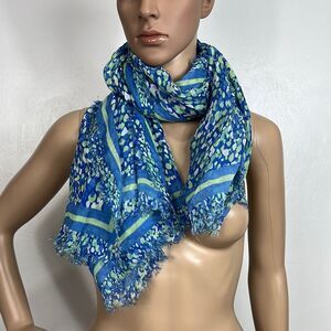 J. McLaughlin Giselle Scarf LaPlage Border White Blue Green Slik Blend 50x50